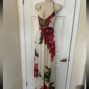 Beautiful white and red floral chiffon maxi dress